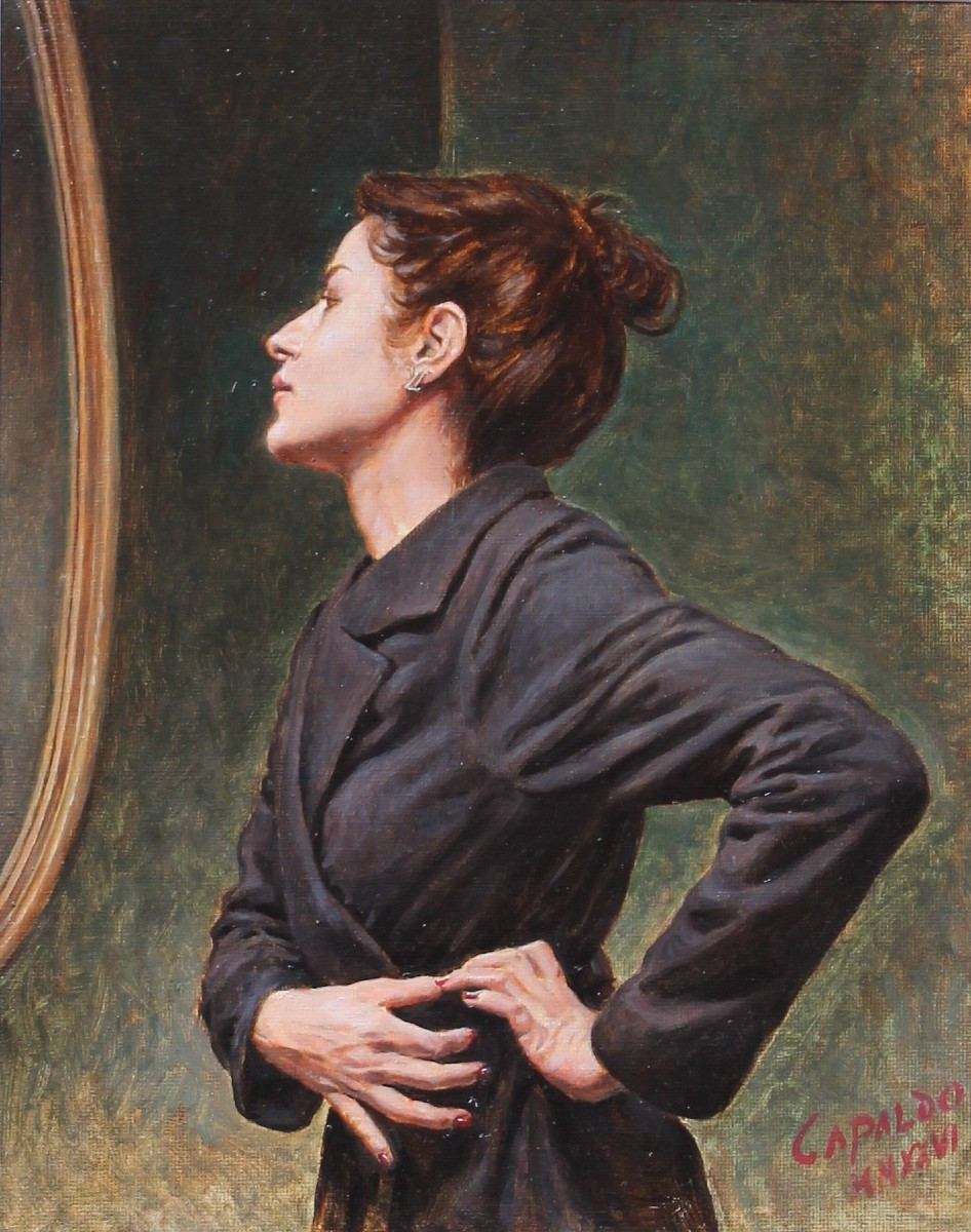 Gianluca Capaldo - Ragazza in posa - Olio su cartone telato - Firmato e datato