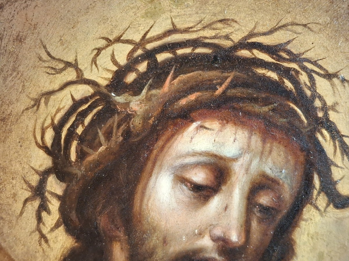 Olio su rame - Ecce Homo - Cristo coronato di spine - XVII secolo-photo-2