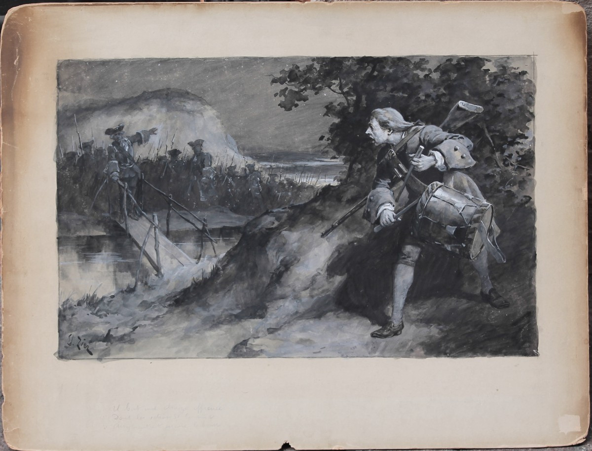 Édouard François Zier - Michel Cabien -  Illustrazione per Le sang Gaulois - Firmato - Acquarel-photo-2