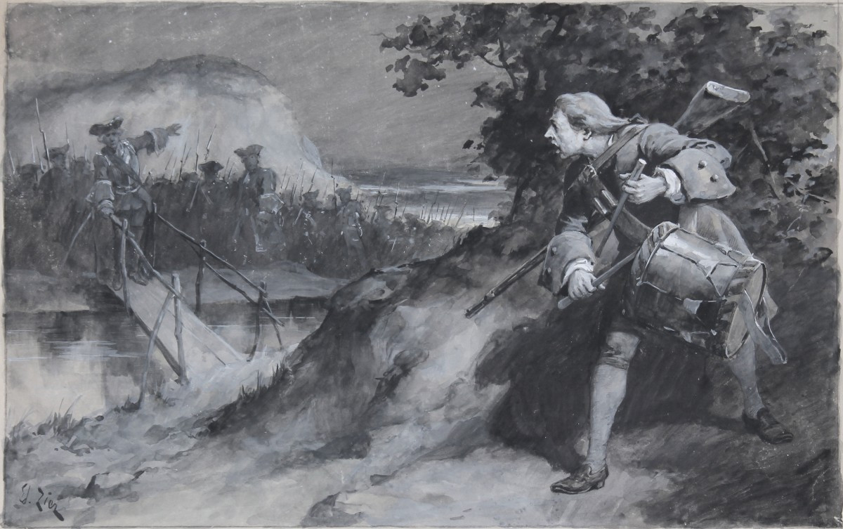 Édouard François Zier - Michel Cabien -  Illustrazione per Le sang Gaulois - Firmato - Acquarel