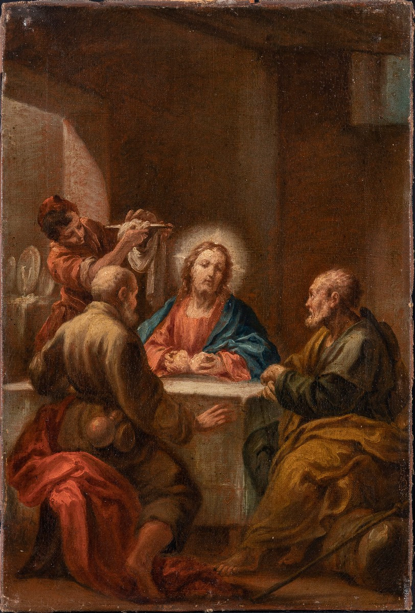 Giuseppe Varotti - Bologna - olio su prima tela – La Cena in Emmaus – Cornice originale-photo-2