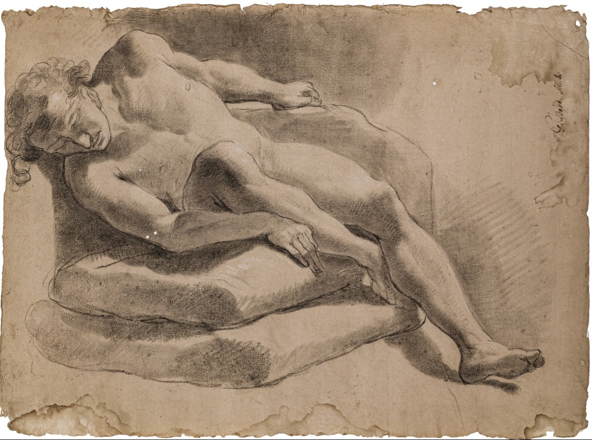 GIUSEPPE SANTI - DISEGNO - ACCADEMIA DI NUDO MASCHILE - FIRMATO - GANDOLFI - BOLOGNA-photo-2