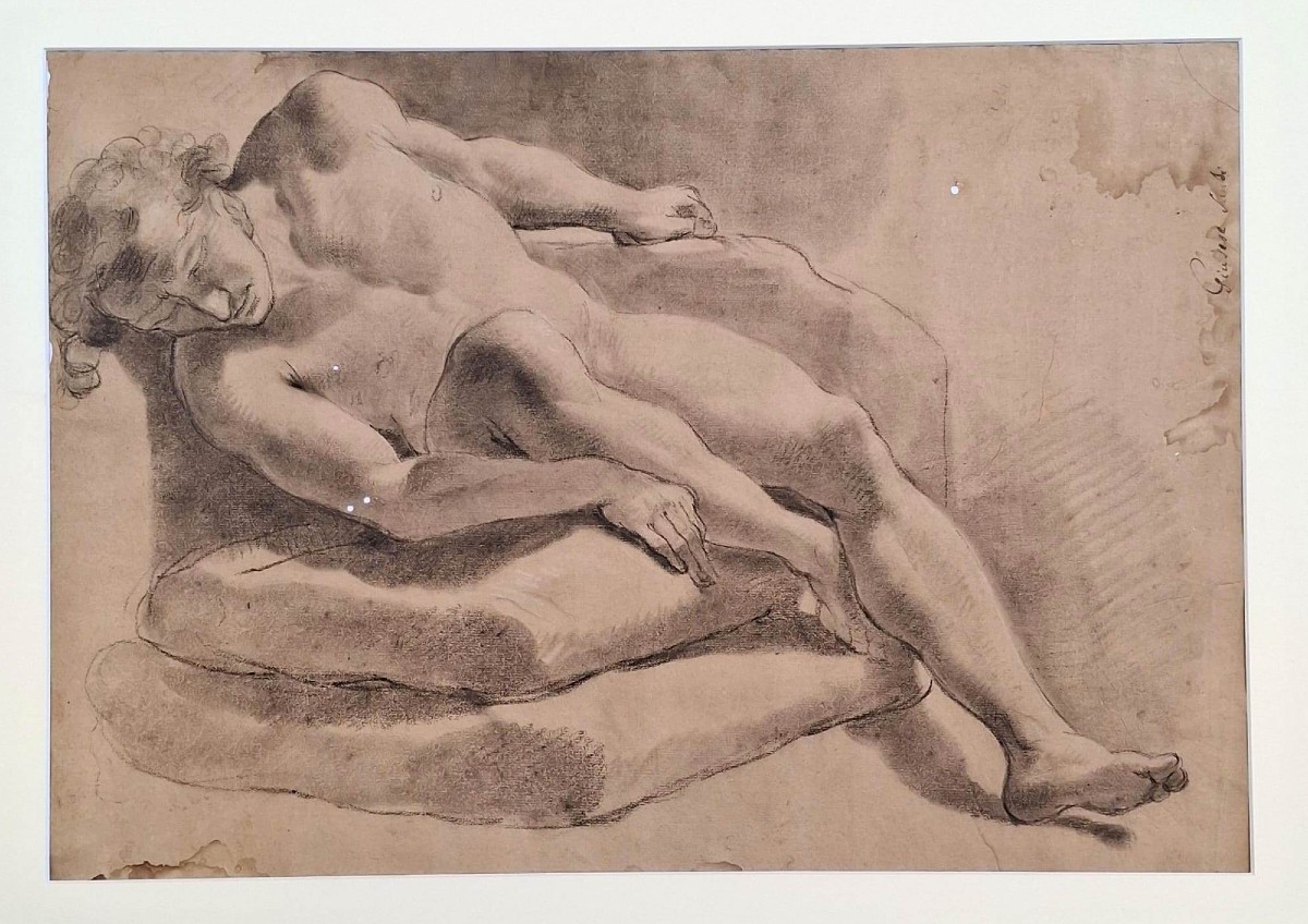 GIUSEPPE SANTI - DISEGNO - ACCADEMIA DI NUDO MASCHILE - FIRMATO - GANDOLFI - BOLOGNA