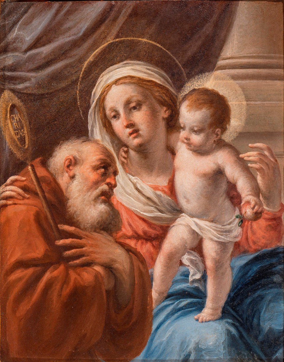 Giuseppe Varotti - Bologna - olio su rame – Madonna con Bambino e San Francesco da Paola  