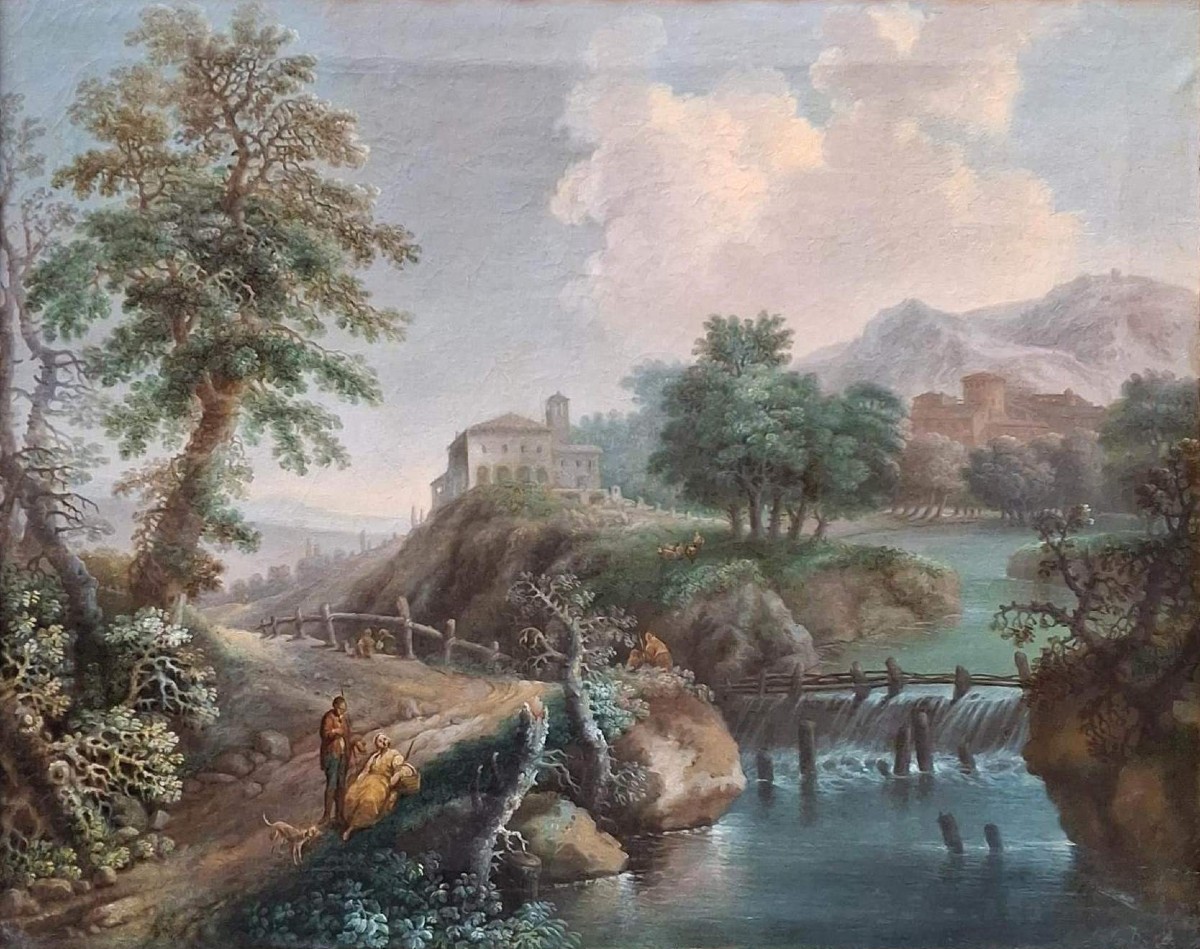 Carlo Lodi - Bologna - Paesaggio - Olio su prima tela nella sua cornice originale d'epoca