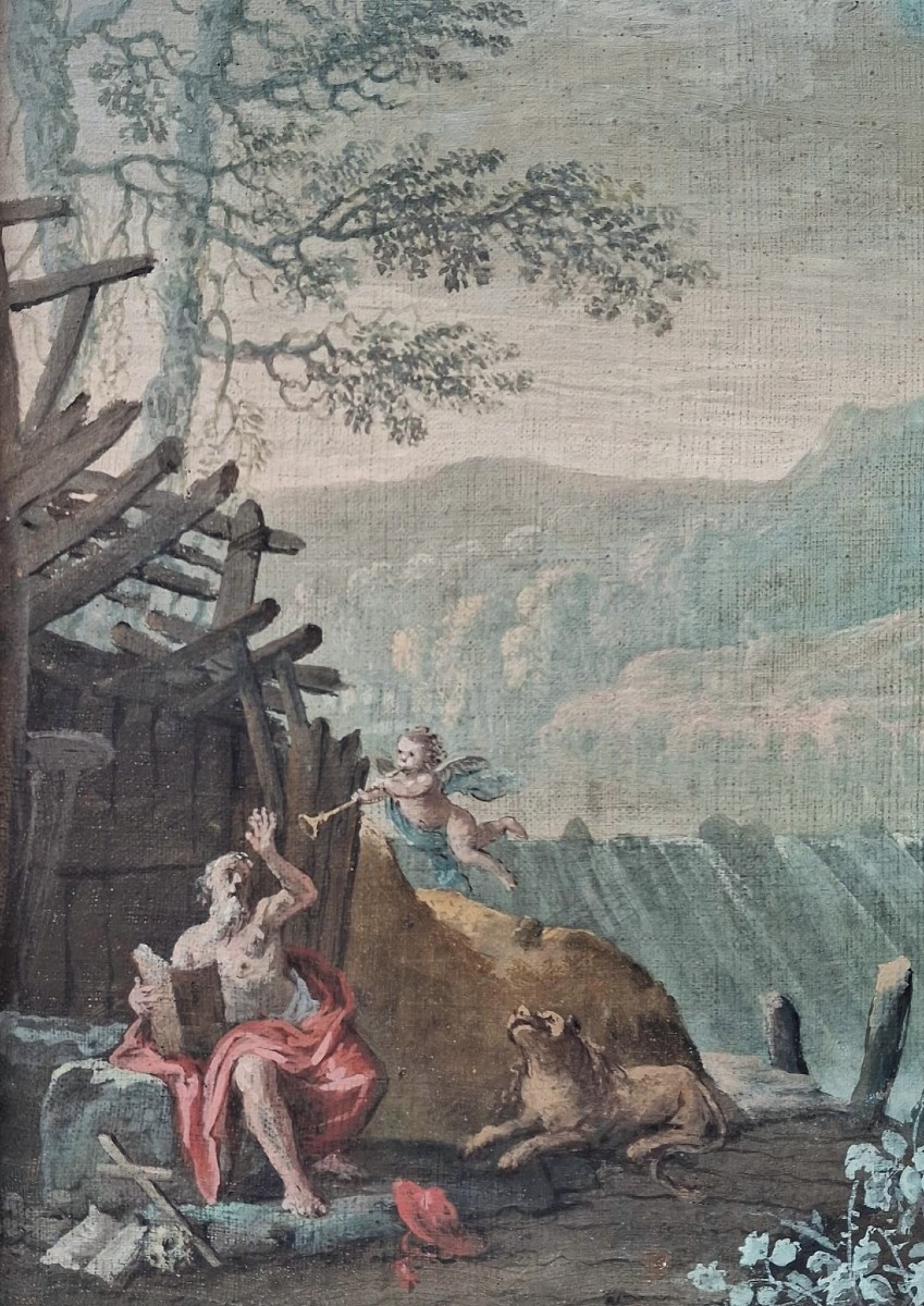 Nicola Bertuzzi - Bologna - Paesaggio con san Gerolamo - Tempera su prima tela - Ancona-photo-3