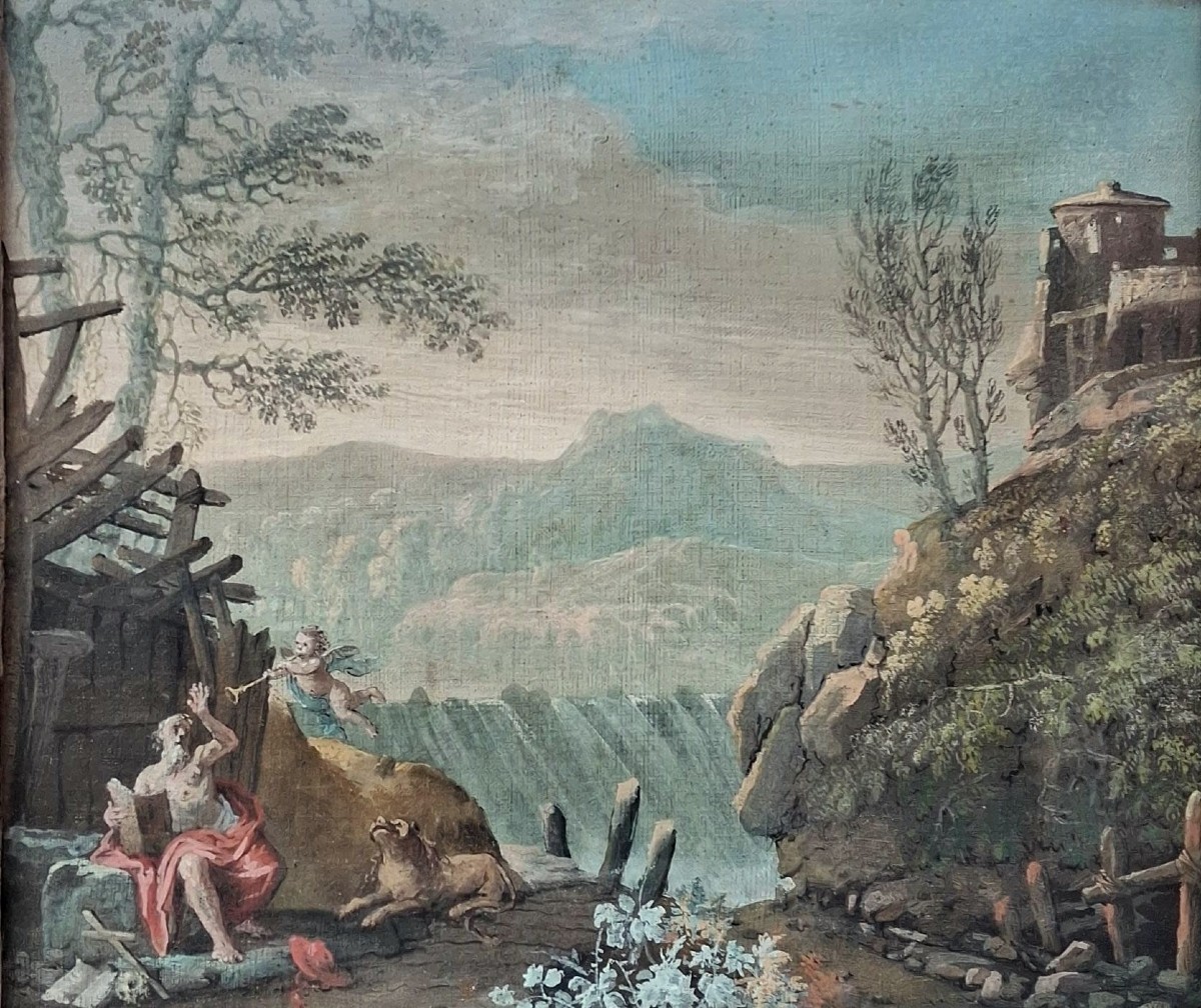 Nicola Bertuzzi - Bologna - Paesaggio con san Gerolamo - Tempera su prima tela - Ancona