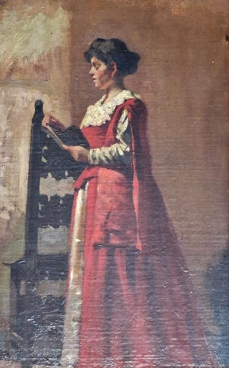 La Lettura - Maestro Lombardo  Ottocento - Olio su tela