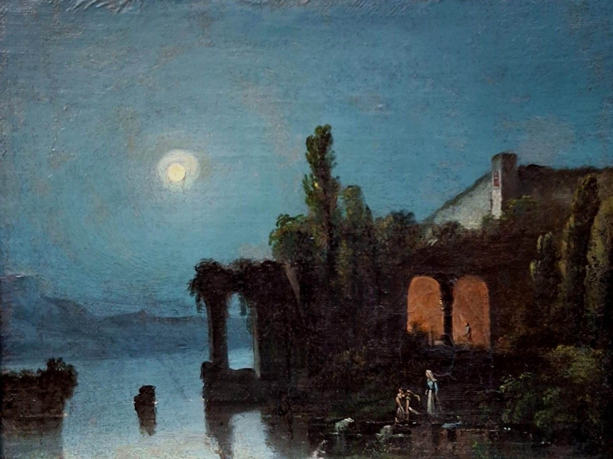 Notturno - scuola napoletana - Posillipo - XIX secolo - olio su prima tela - cornrice originale