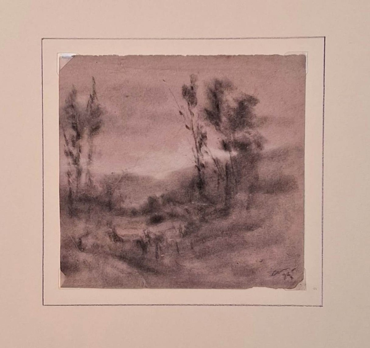 CORIOLANO VIGHI - DISEGNO - PAESAGGIO NELLA CAMPAGNA ITALIANA - FIRMATO - BOLOGNA