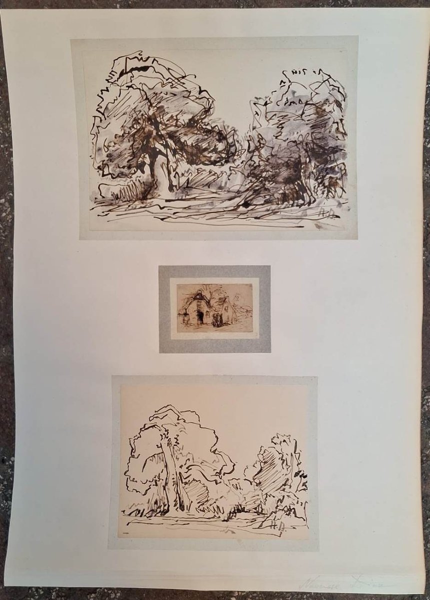 Narcisse Diaz de La Pena - Barbizon - 3 disegni di paesaggio