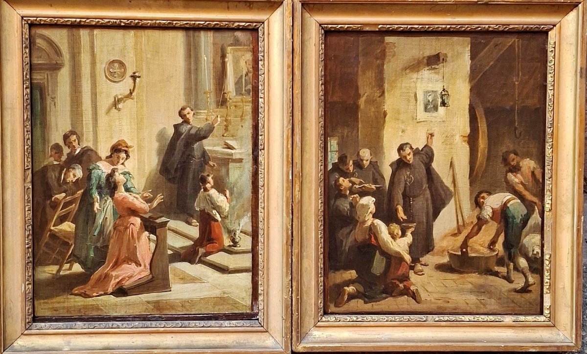 copia con episodi di Frati passionisti - Olio su prima tela - Ottocento