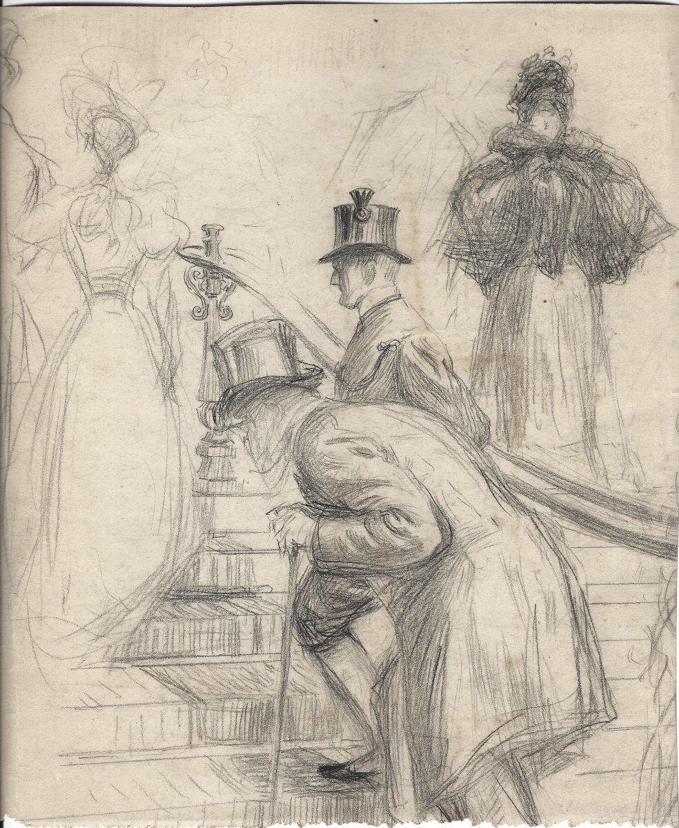 Paul Renouard - Disegno - una scena nella Belle Epoque