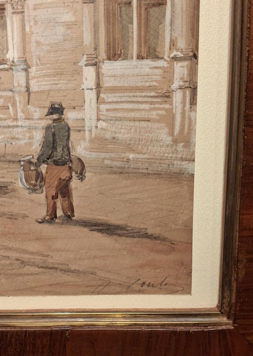 Acquarello firmato localizzato e datato Coulon Blois 1870 - Ottocento-photo-3