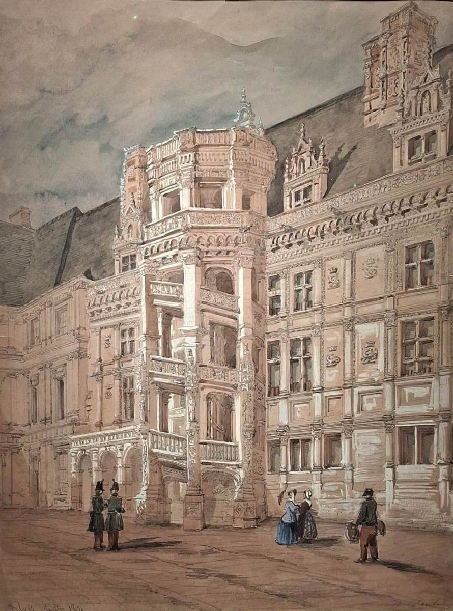 Acquarello firmato localizzato e datato Coulon Blois 1870 - Ottocento