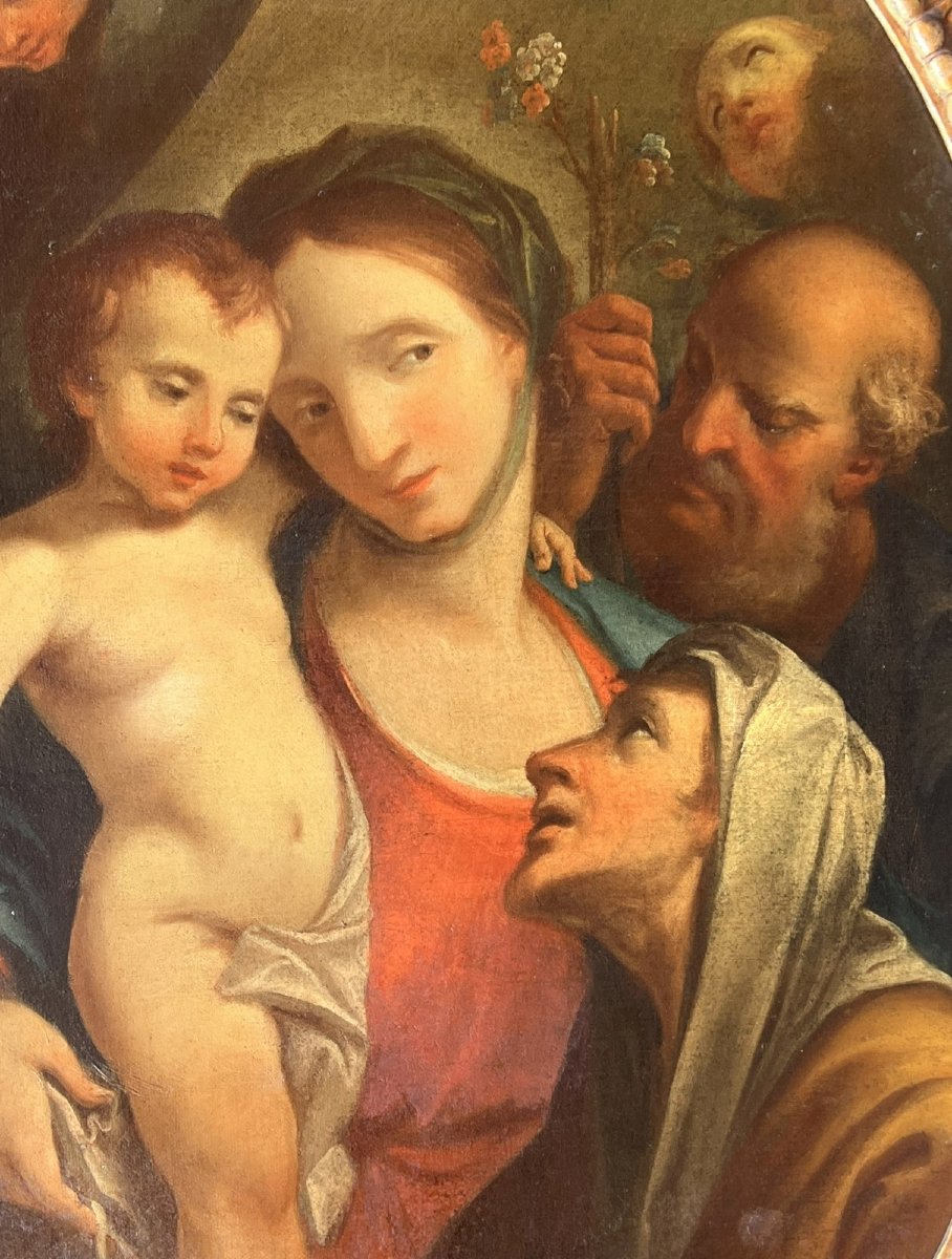 Domenico Pedrini -  Sacra famiglia con sant'Anna  Olio su tela nella sua cornice originale-photo-2