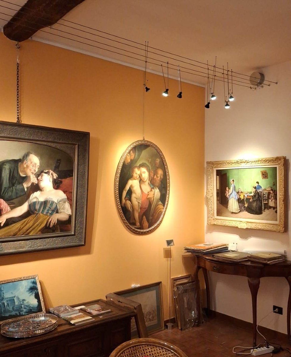 Domenico Pedrini -  Sacra famiglia con sant'Anna  Olio su tela nella sua cornice originale-photo-4