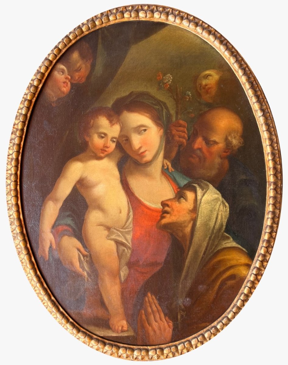 Domenico Pedrini -  Sacra famiglia con sant'Anna  Olio su tela nella sua cornice originale