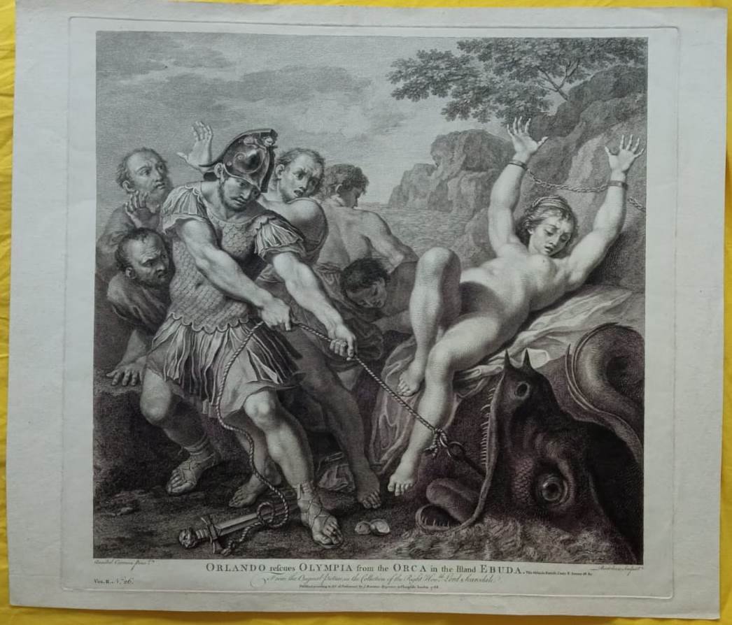 Francesco Bartolozzi - Orlando salva Olympia - Incisione Acquaforte e bulino originale
