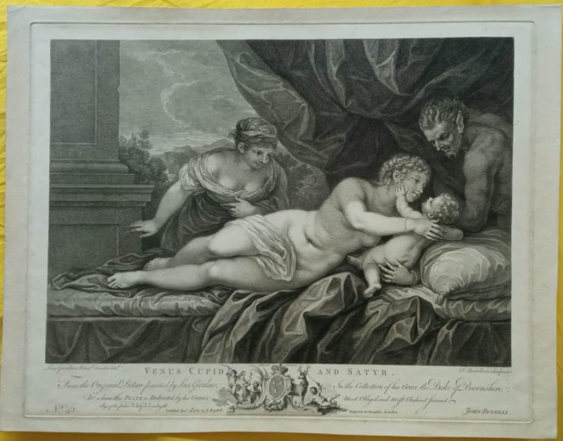 Francesco Bartolozzi - Venere Cupido e Satiro - Incisione Originale  Acquaforte e bulino