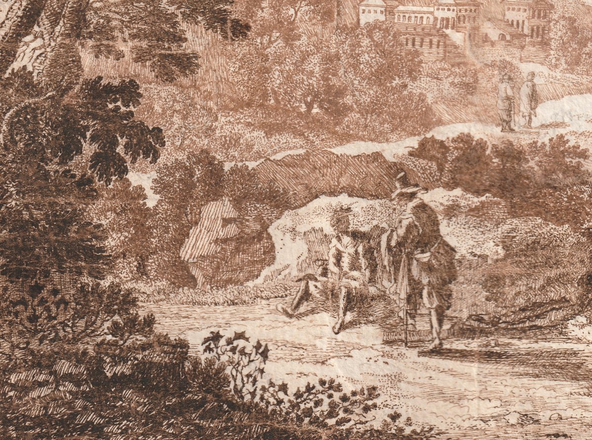 Disegno - Paesaggio e figure - Artista fiammingo italianizzante - fine XVII inizio XVIII secolo-photo-3