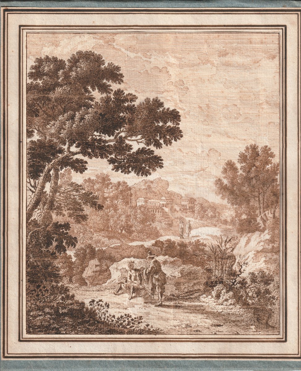 Disegno - Paesaggio e figure - Artista fiammingo italianizzante - fine XVII inizio XVIII secolo