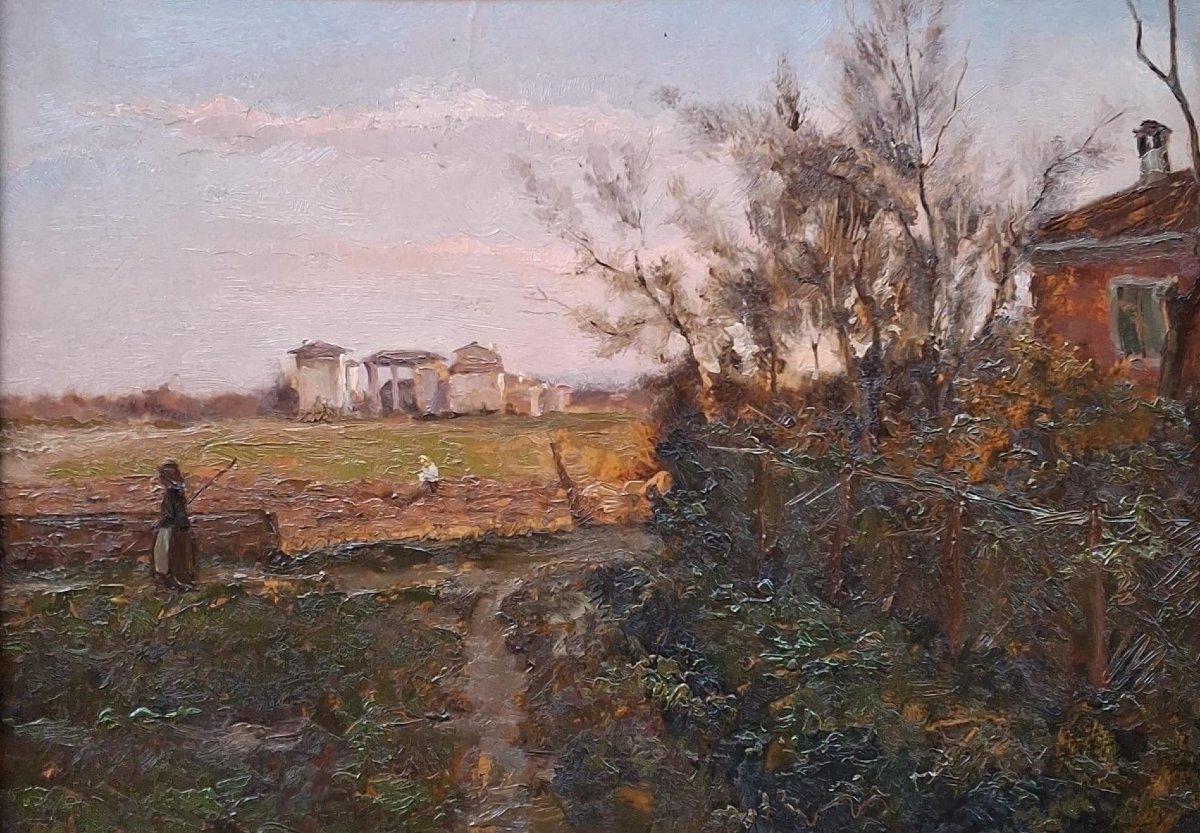 Nino Bertocchi - Paesaggio - Olio su cartone - Firmato datato 1920-photo-2