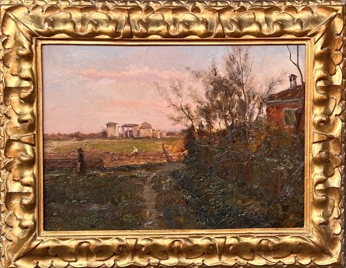 Nino Bertocchi - Paesaggio - Olio su cartone - Firmato datato 1920