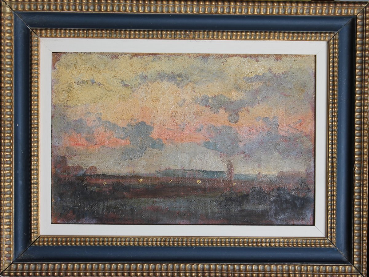 Giulio Fiori - Crepuscolo - Olio su cartone - Firmato-photo-2
