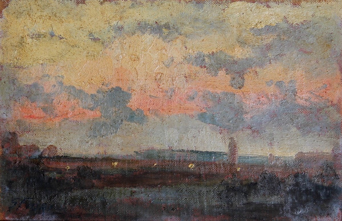 Giulio Fiori - Crepuscolo - Olio su cartone - Firmato