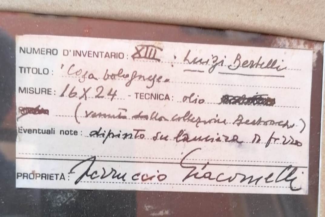 Luigi Bertelli - olio su zinco - Paesaggio con Casolare - Interessante Etichetta di provenienza-photo-4