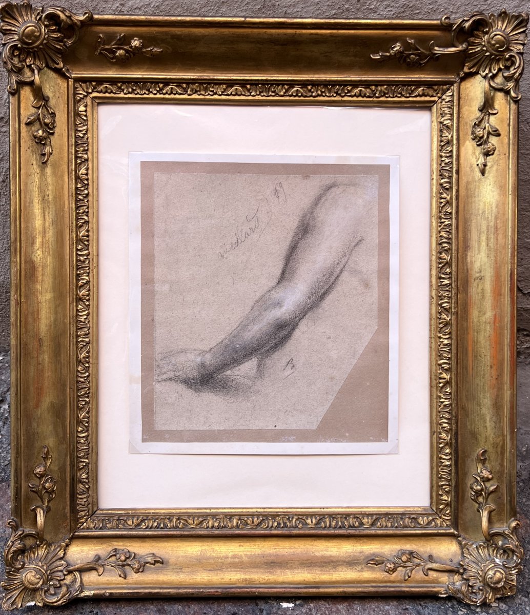 Alexandre Bida - Disegno - Studio per un braccio - Monogrammato - Cornice dell'800-photo-2