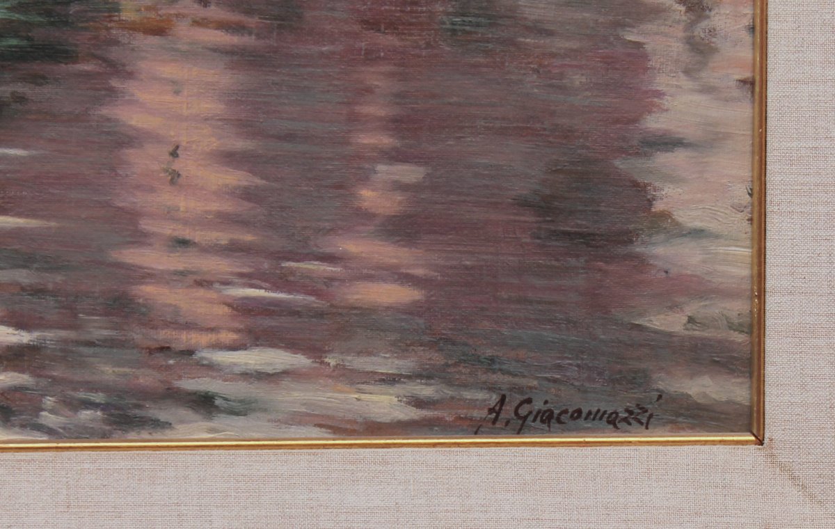 Alberto Giacomazzi - San Giacomo a Chioggia - Oliosu cartone telato - Firmato e Datato-photo-4