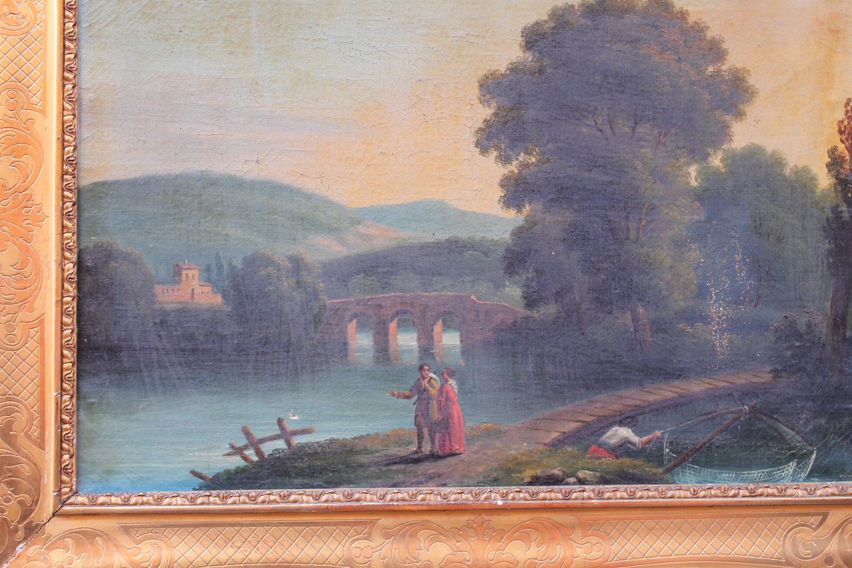 Coppia di paesaggi italiani di metà XIX secolo - Prima tela - Cornici antiche-photo-3
