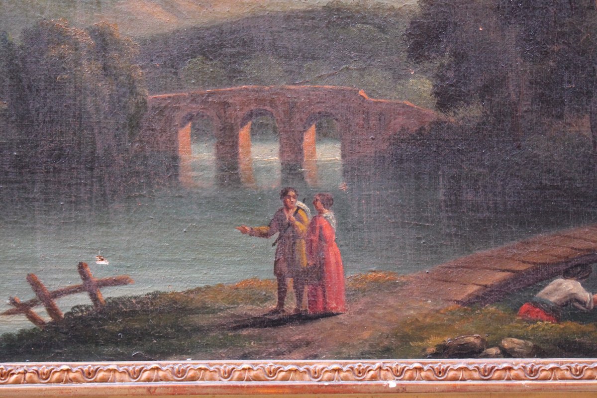 Coppia di paesaggi italiani di metà XIX secolo - Prima tela - Cornici antiche-photo-4