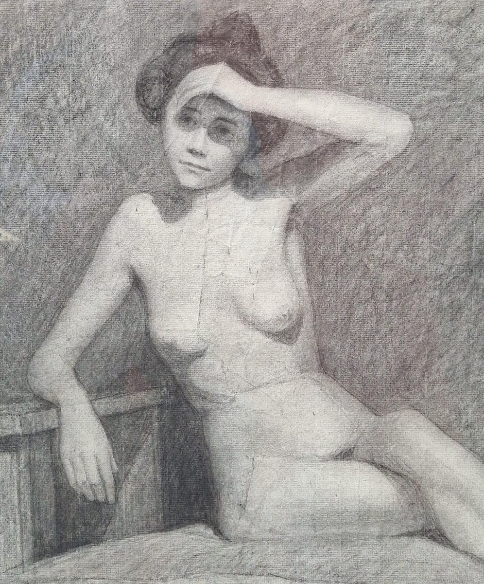 Henri Laffite - Disegno - Firmato Datato 1903 - Nudo di giovane donna-photo-2