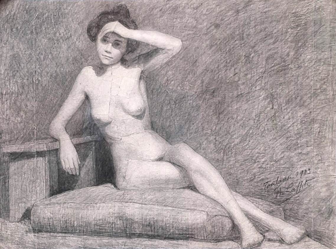 Henri Laffite - Disegno - Firmato Datato 1903 - Nudo di giovane donna