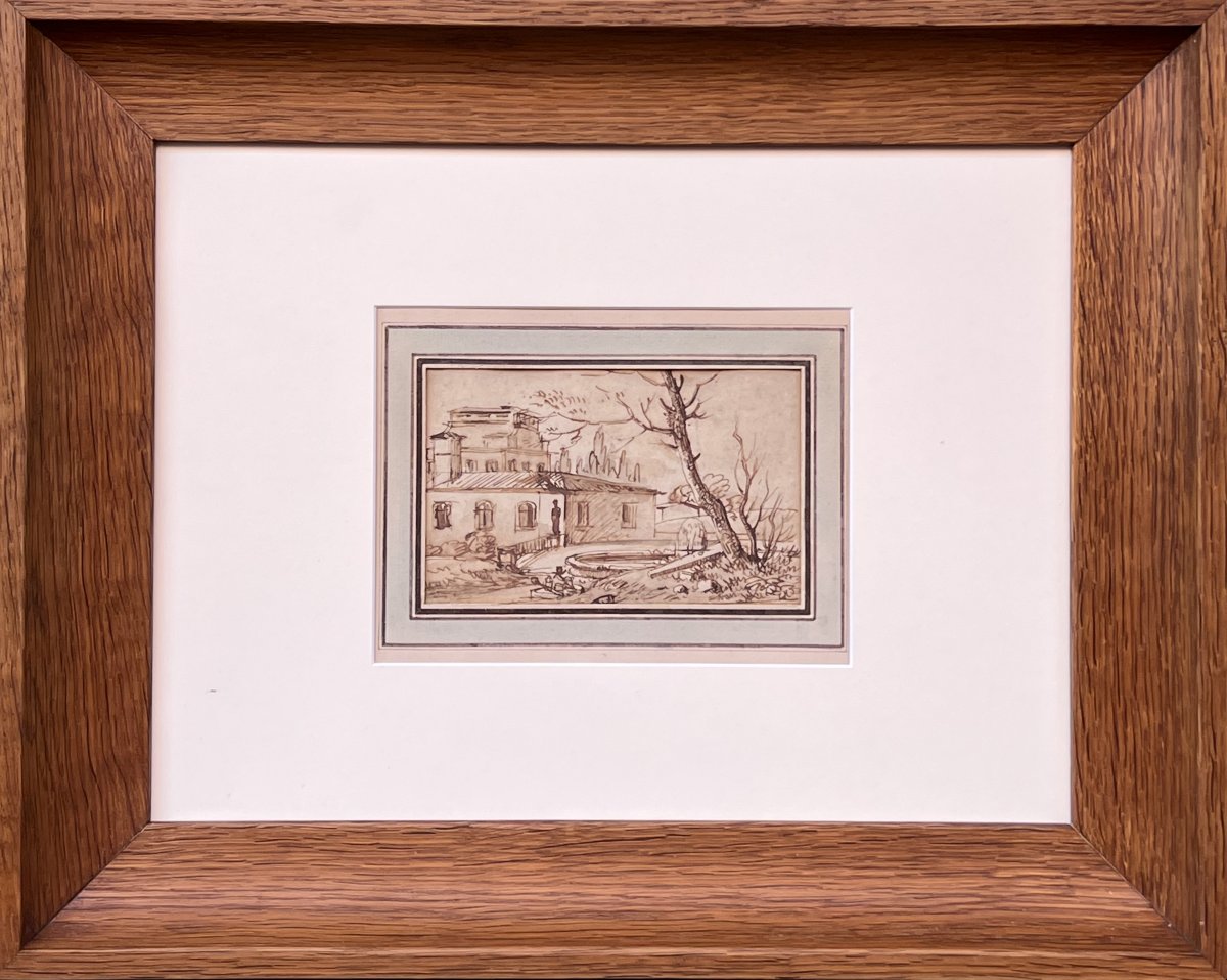 Victor Jean Nicolle (1754–1826) Paesaggio con villa in campagna - Disegno a penna-photo-2