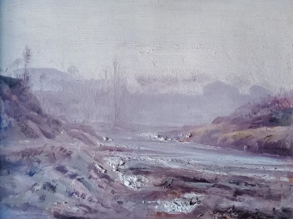 Garzia Fioresi - Paesaggio lungo il fiume Savena - Firmato