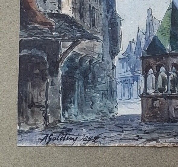 Alfonso Goldini - Scenografia - Acquarello - firmato e datato 1898-photo-3