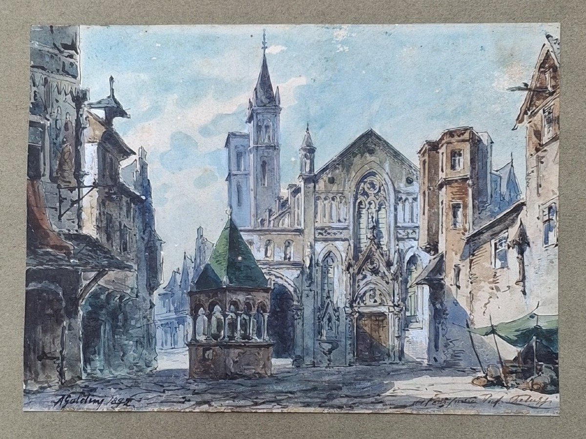 Alfonso Goldini - Scenografia - Acquarello - firmato e datato 1898