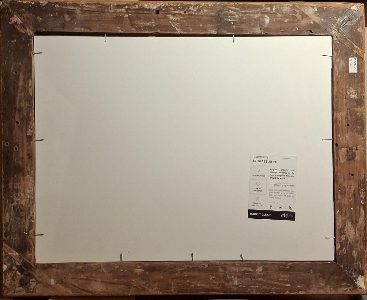 Paesaggio con acquedotto - Olio su carta - XIX secolo - cornice antica-photo-3