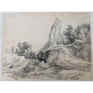 Pierre F. E. Giraud 1806 -1881 - disegno firmato e datato 1835 - Paesaggio XIX - Francese