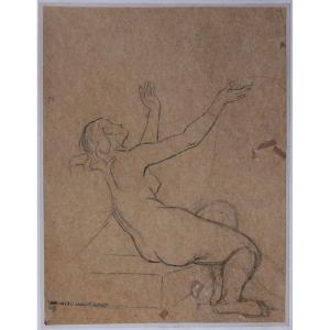 Michel Dumas (1812 - 1885)   Studio di figura femminile Disegno Cachet