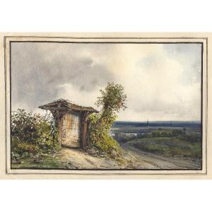 Jean Achard (1807 - 1884) Paesaggio Acquarello