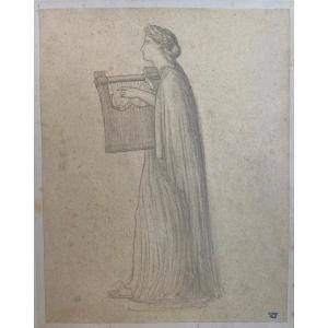 Isidore Pils (1813 - 1875 ) Studio per una musicista Disegno Cachet