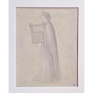 Isidore Pils (1813 - 1875 ) Studio per una musicista Disegno Cachet