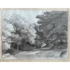 Alexandre Desgoffe (1805 - 1882) Paesaggio nei pressi di Roma Disegno Cachet