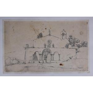 Edmond Joinville Veduta della chiesa di San Giovanni alle catacombe a Siracusa Disegno Cachet