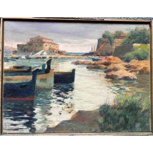 Porto - Léon Julien SONNIER firmato e datato 1904 – pastello paesaggio 